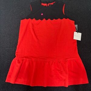 Victoria Beckham Target Red Black Scallop Trim Dress 2X Sleeveless Ruffle Hem